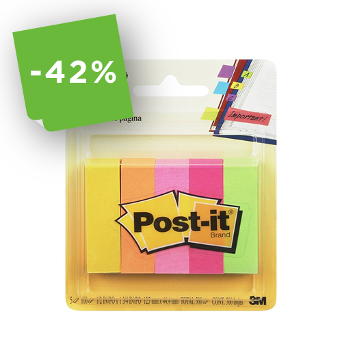 Segnapagina Post-it® 3M in carta  15x50 mm - cf. 100 pezzi x 5 colori